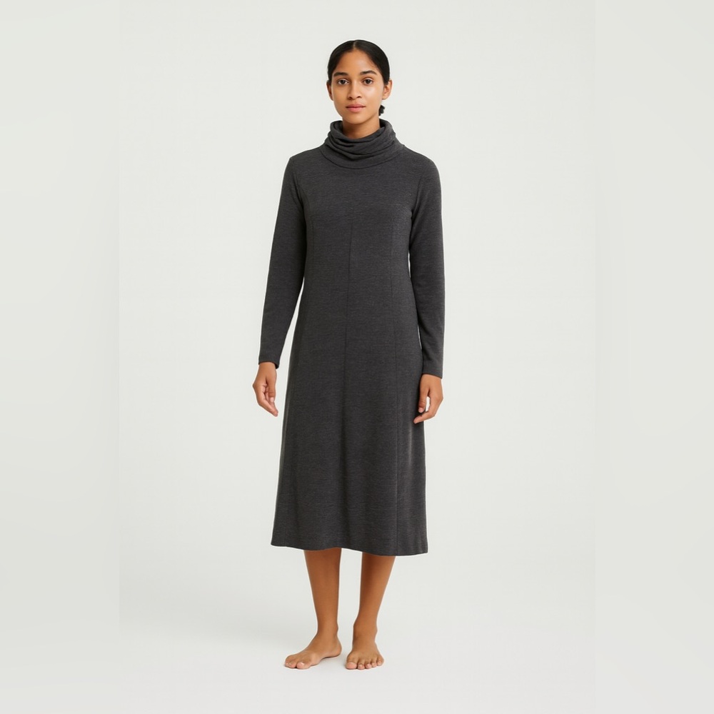 Heddy Made in USA Gray Mock Neck Modest Midi Dress Size 8